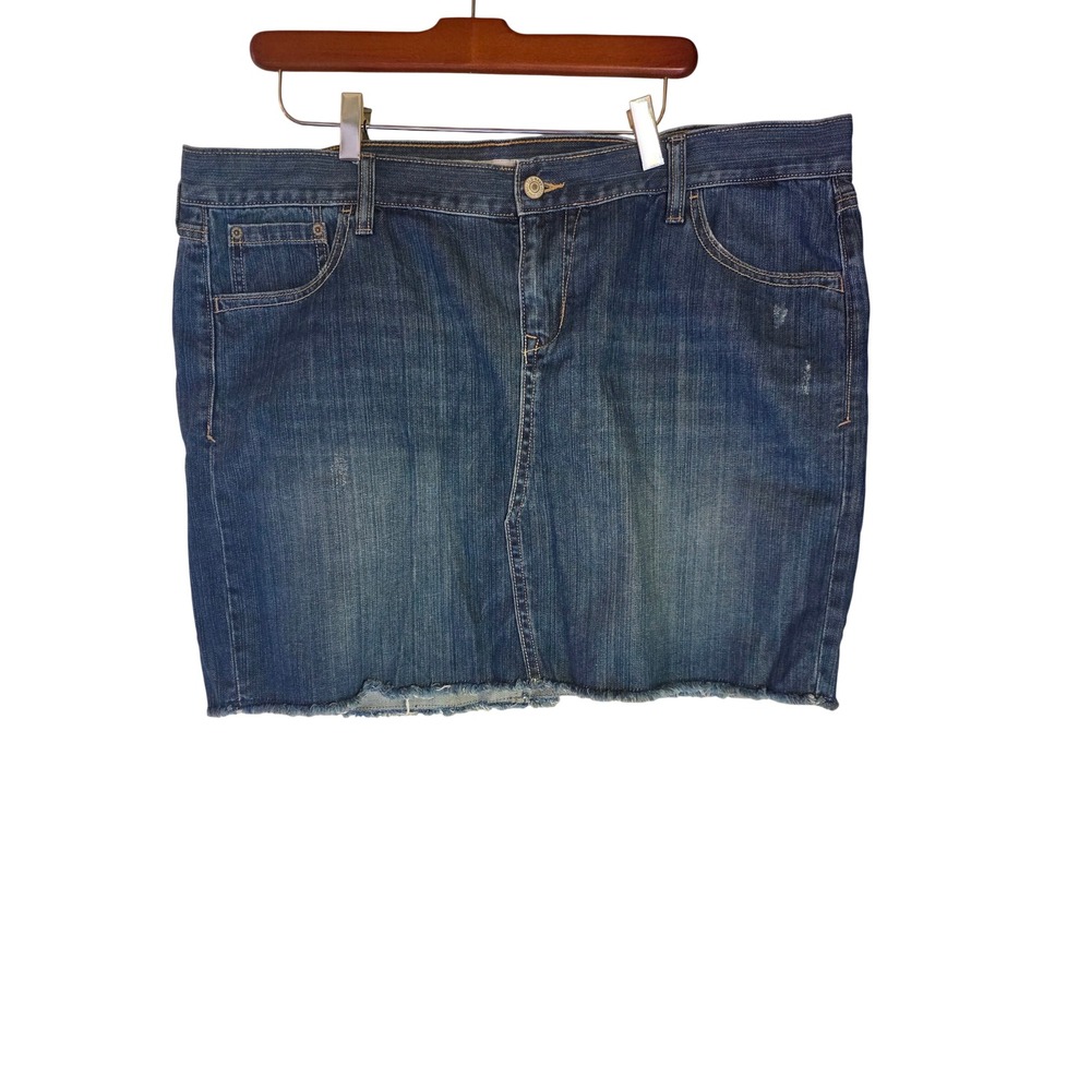 Old Navy Womens Denim Mini Skirt Blue Raw Hem Distressed Cotton 16 Plus Size